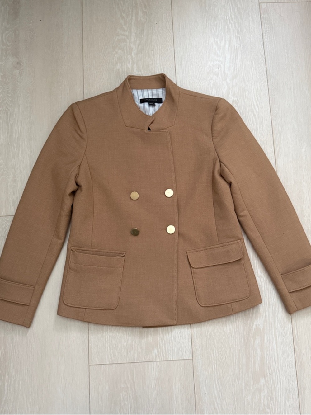 Ann Taylor Tan Double-Breasted Blazer with Gold Buttons